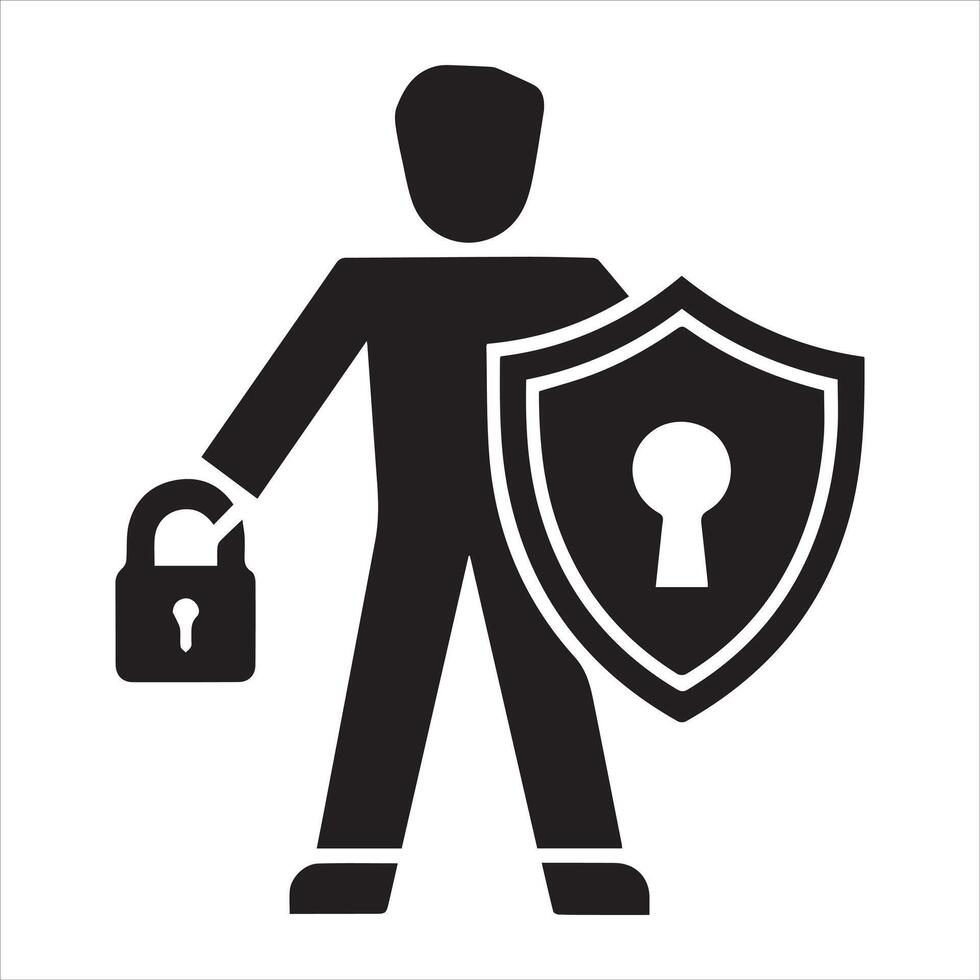 silhouette Lock and shield icon vector