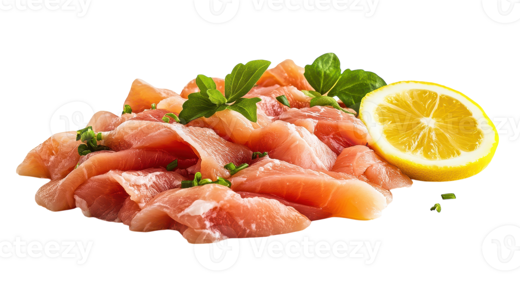Raw salmon fillet with lemon png