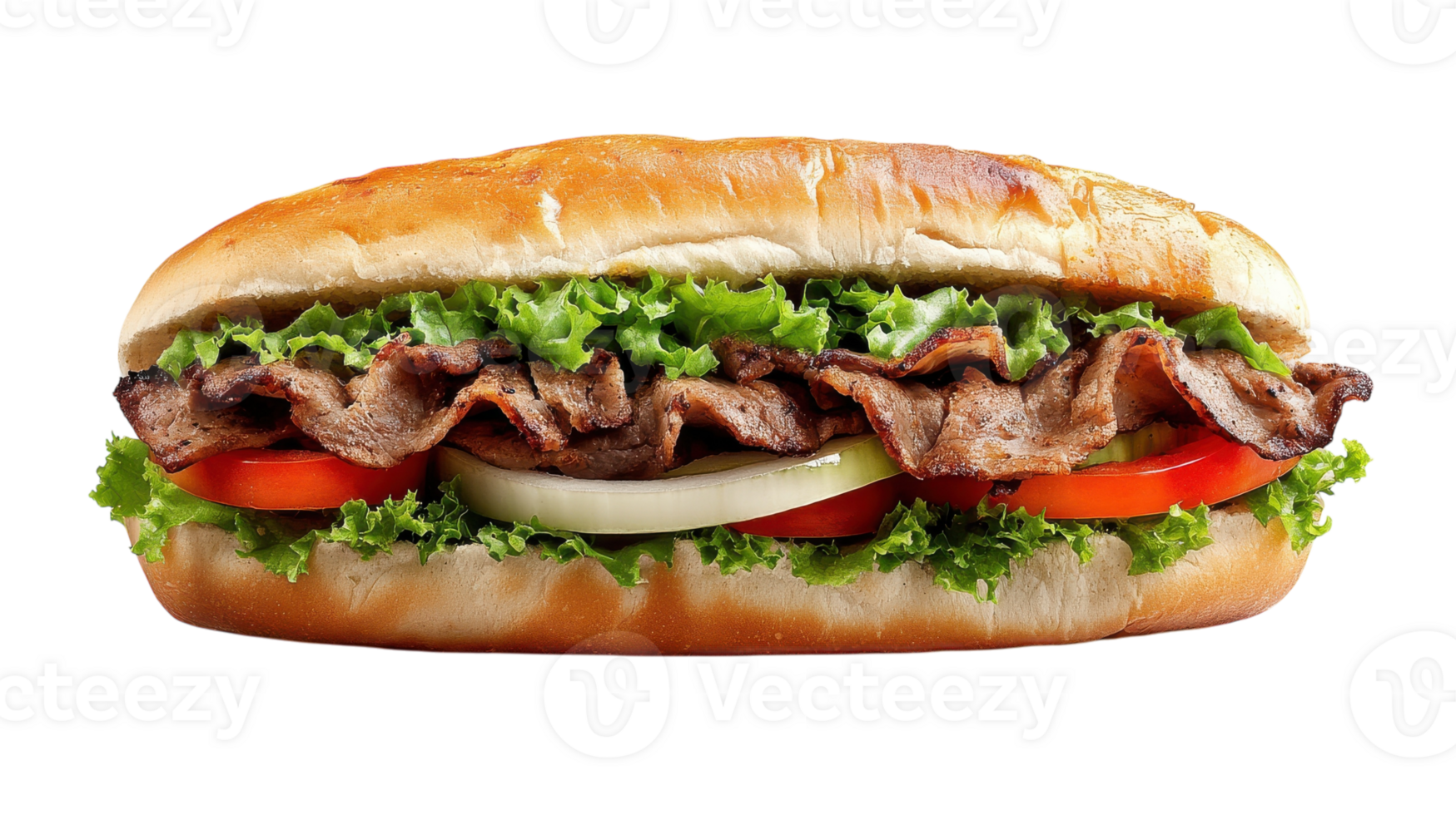 A large sandwich with meat and vegetables png