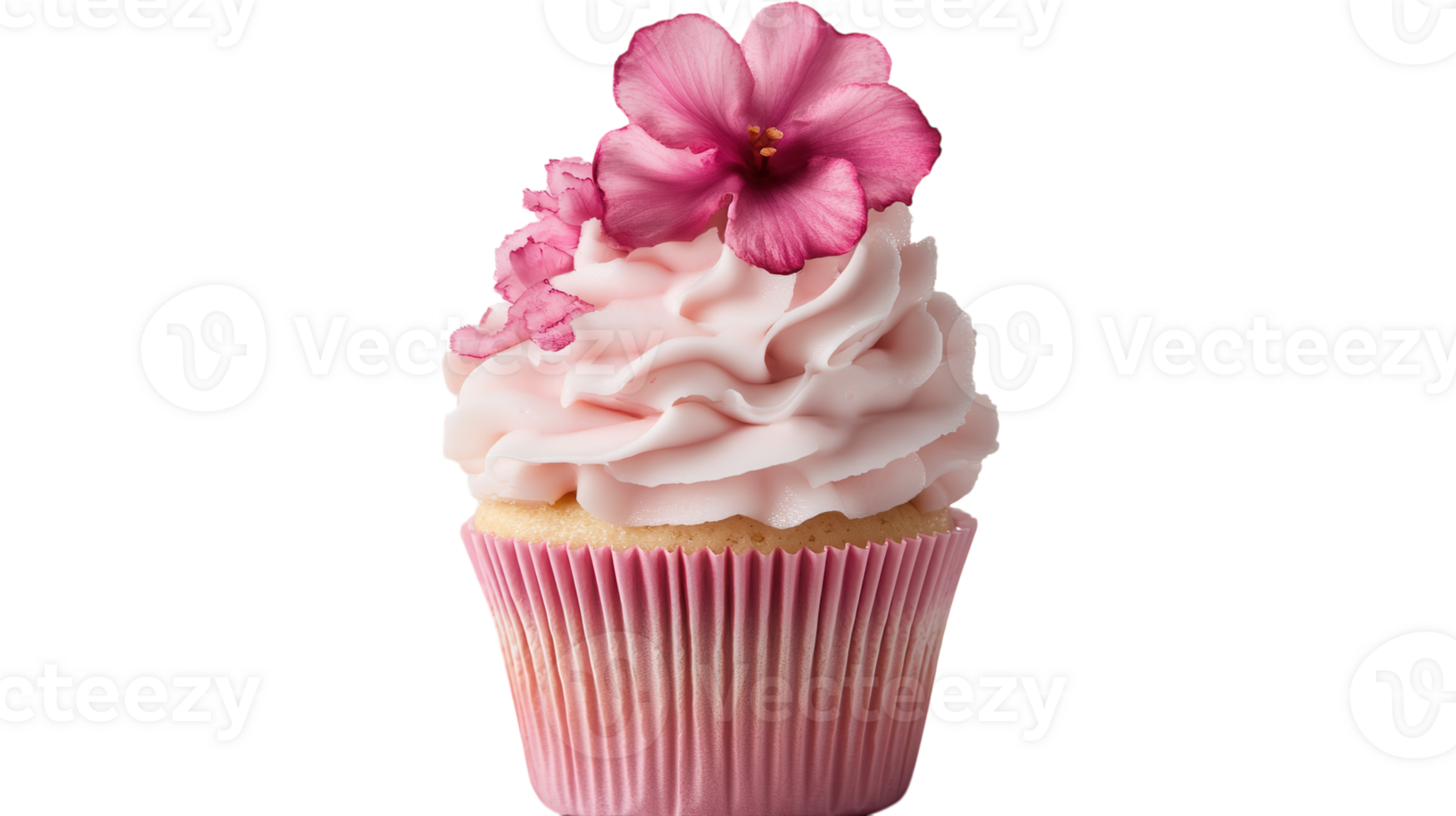 A cupcake with pink frosting and a flower on top png