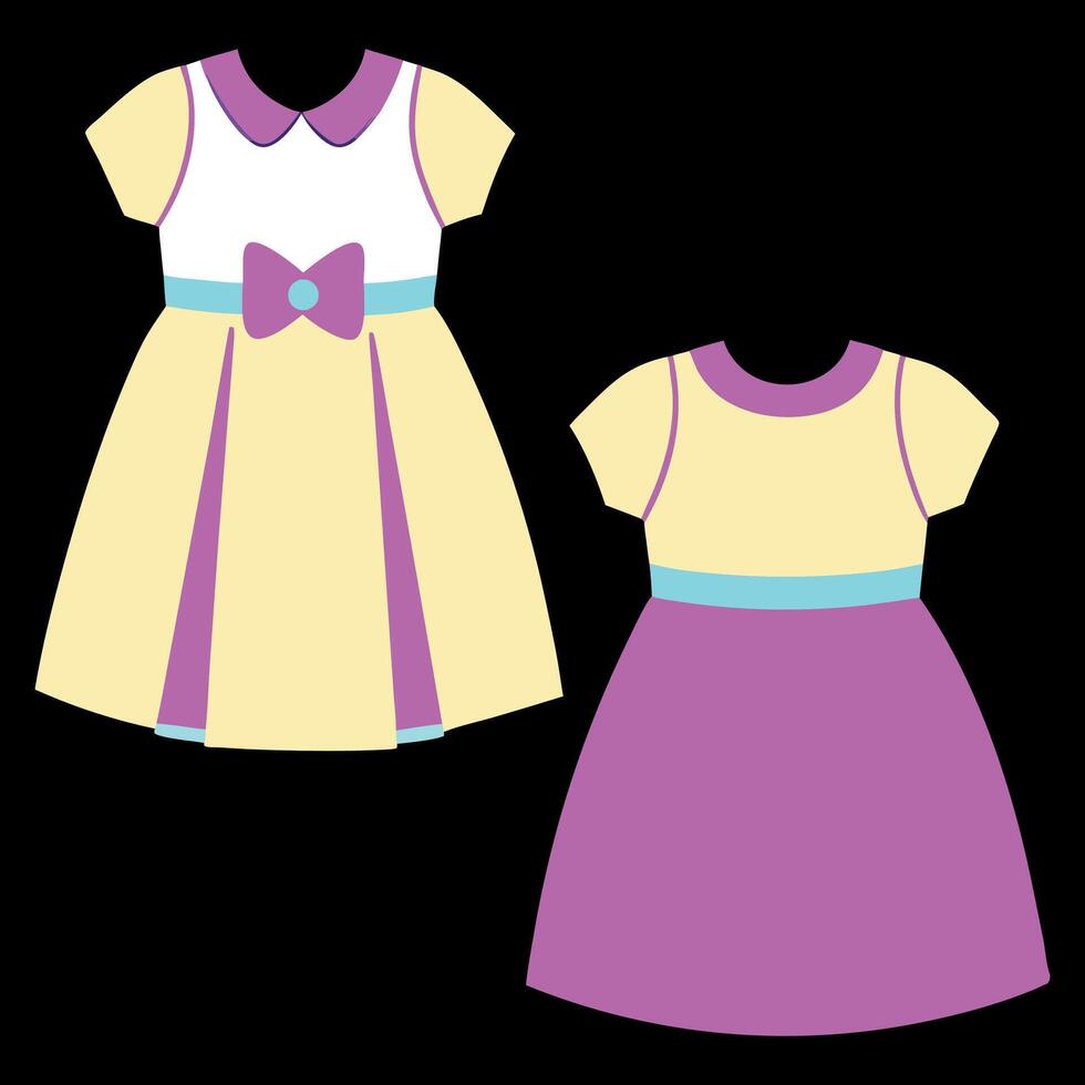 Baby girls dress design front and back view isolated on black background vector