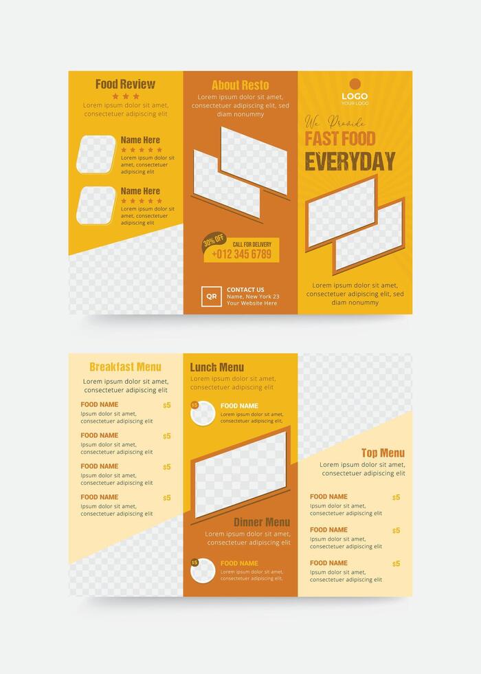 Trifold brochure design and Fast food menu template vector