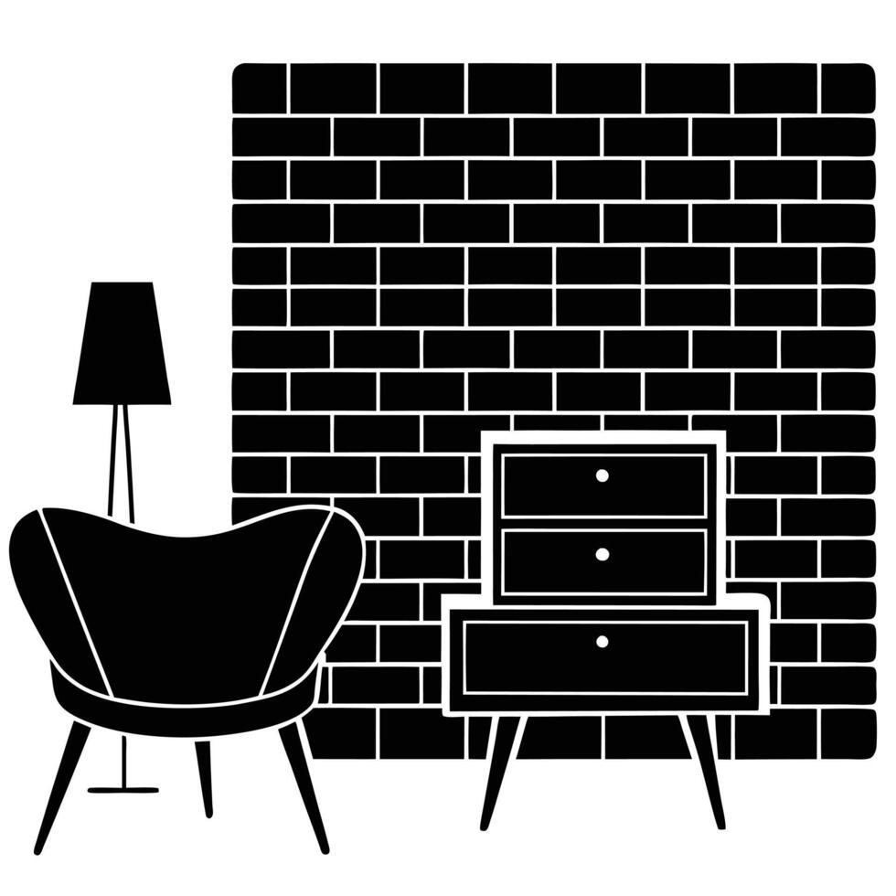 Modern Workspace with Exposed Brick Wall and Stylish Furniture loft vector