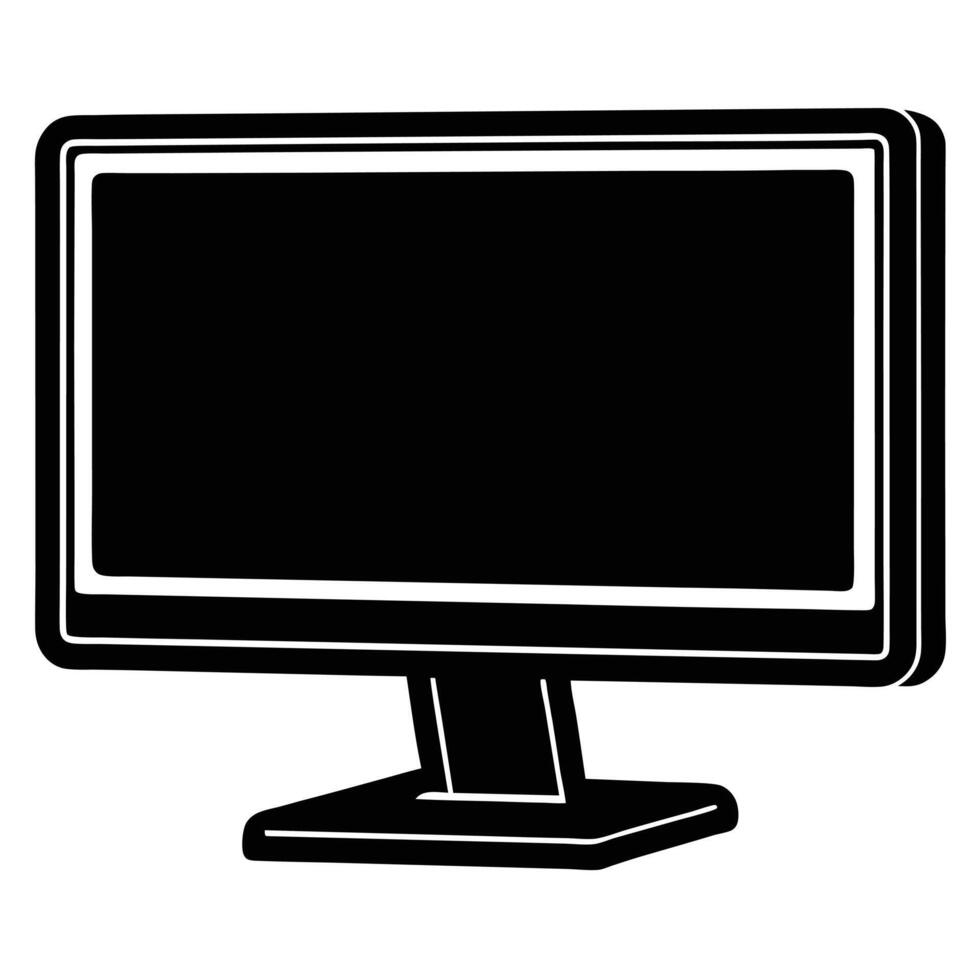 Minimal Desktop Monitor Stand Silhouette on White vector