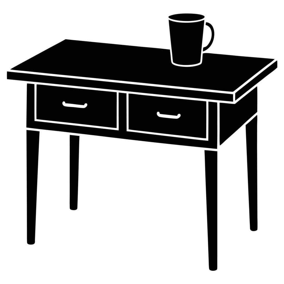 Cozy Desk with Coffee Mug Silhouette on White vector