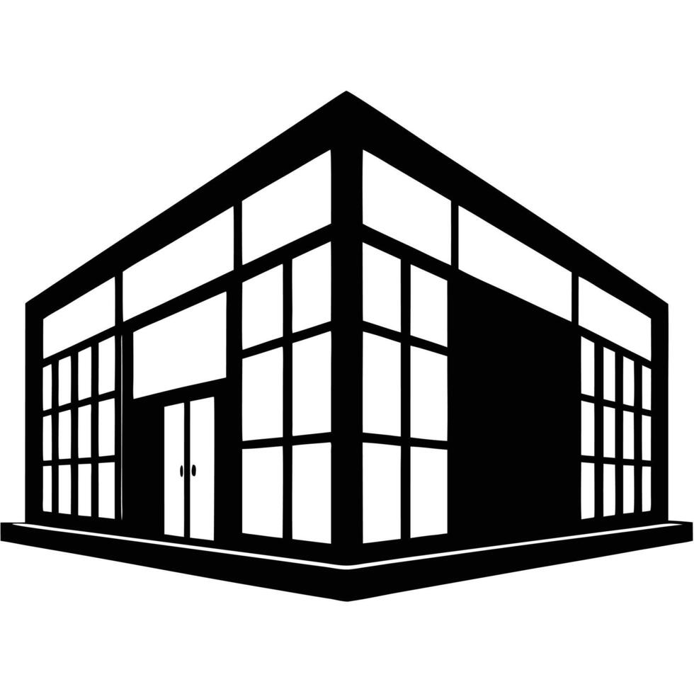Coworking Space Scene Behind Glass remote work glass facade vector
