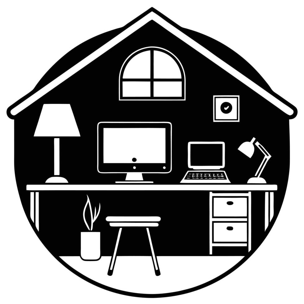 Minimalistic Modern Home Office Workspace Interior desk tidy clean vector
