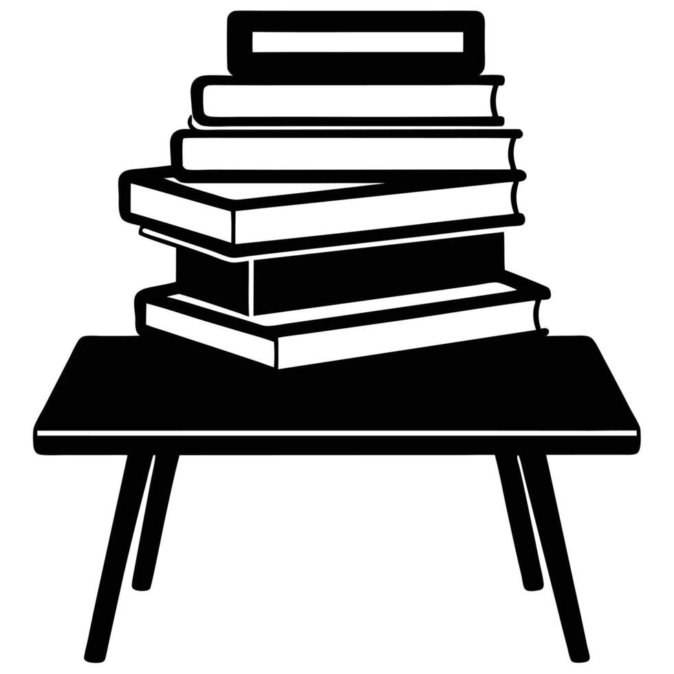 Books on Desk Silhouette Isolated on White vector