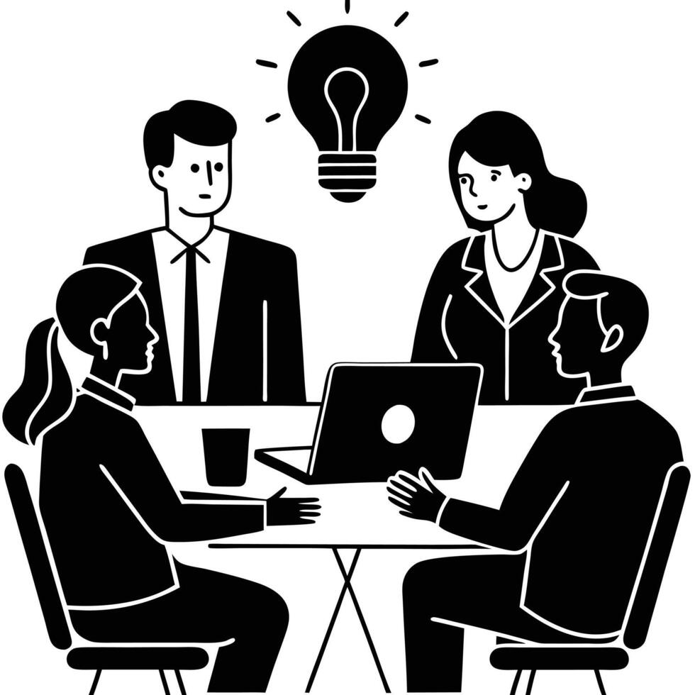 Diverse Team Collaborating Silhouette on White vector