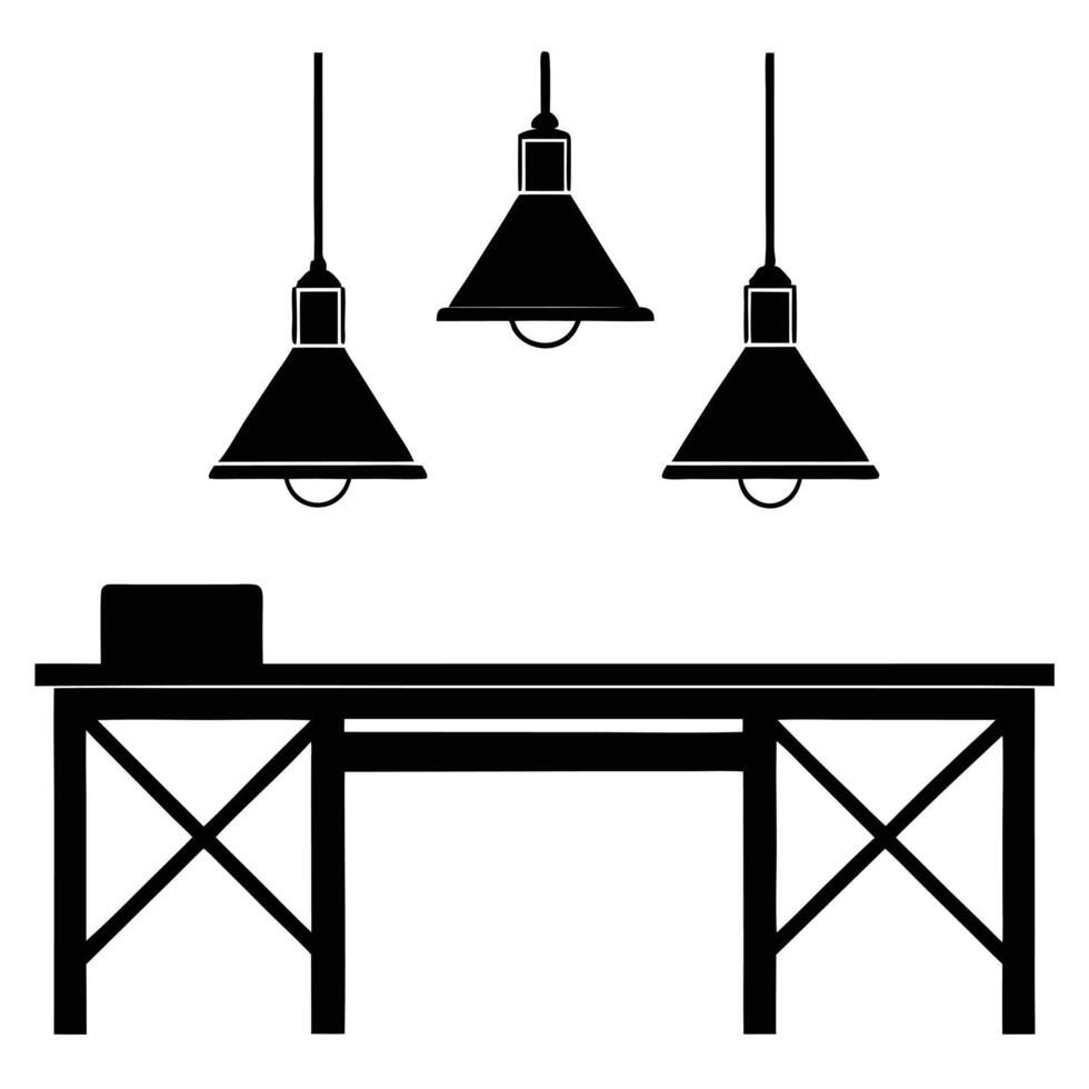 Industrial Pendant Light Silhouette over Desk on White vector