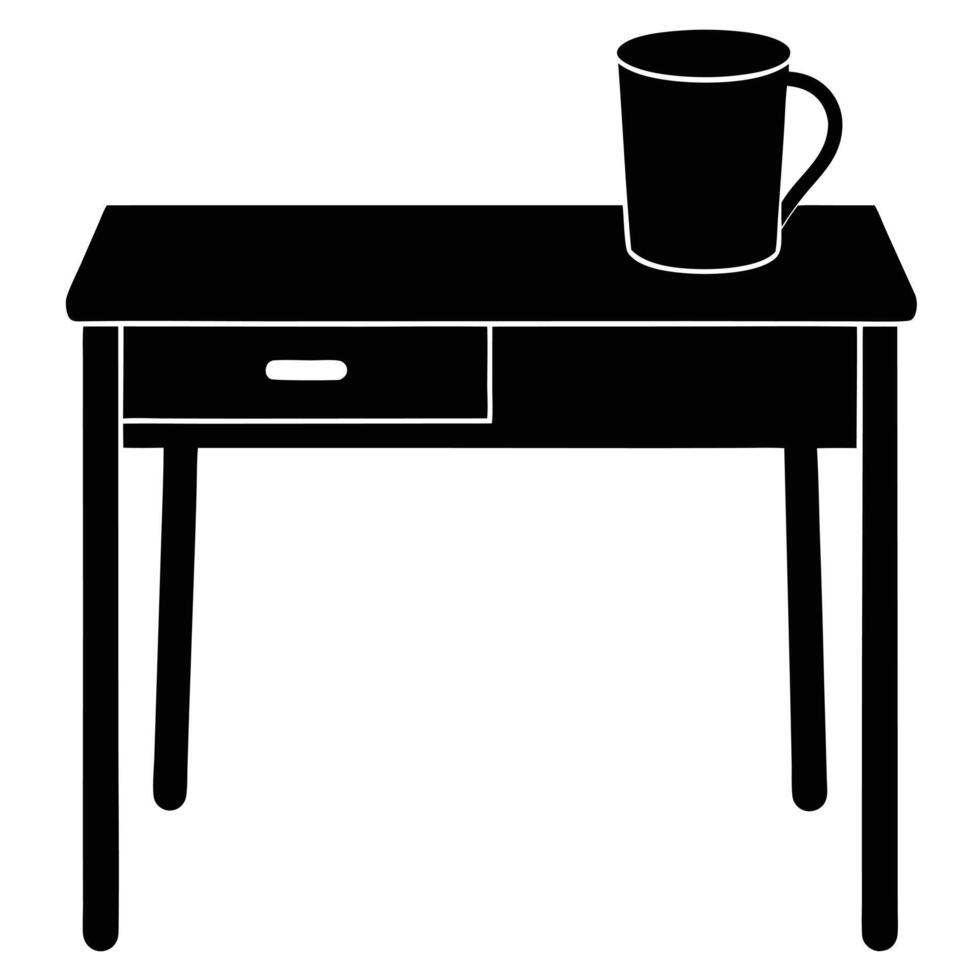 Coffee Mug on Desk Silhouette on White vector