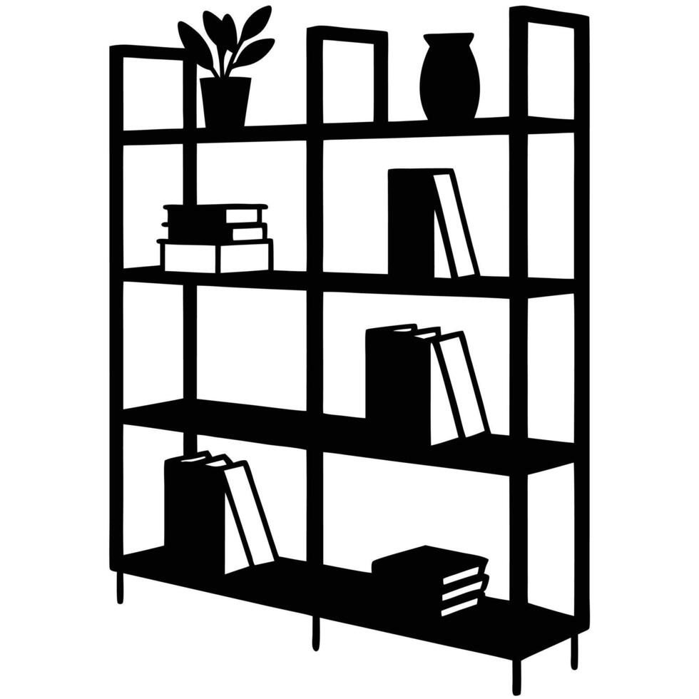 Books and Decor on Shelving Silhouette Illustration vector