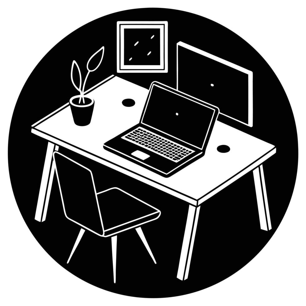 Desk Setup for Remote Work Silhouette vector