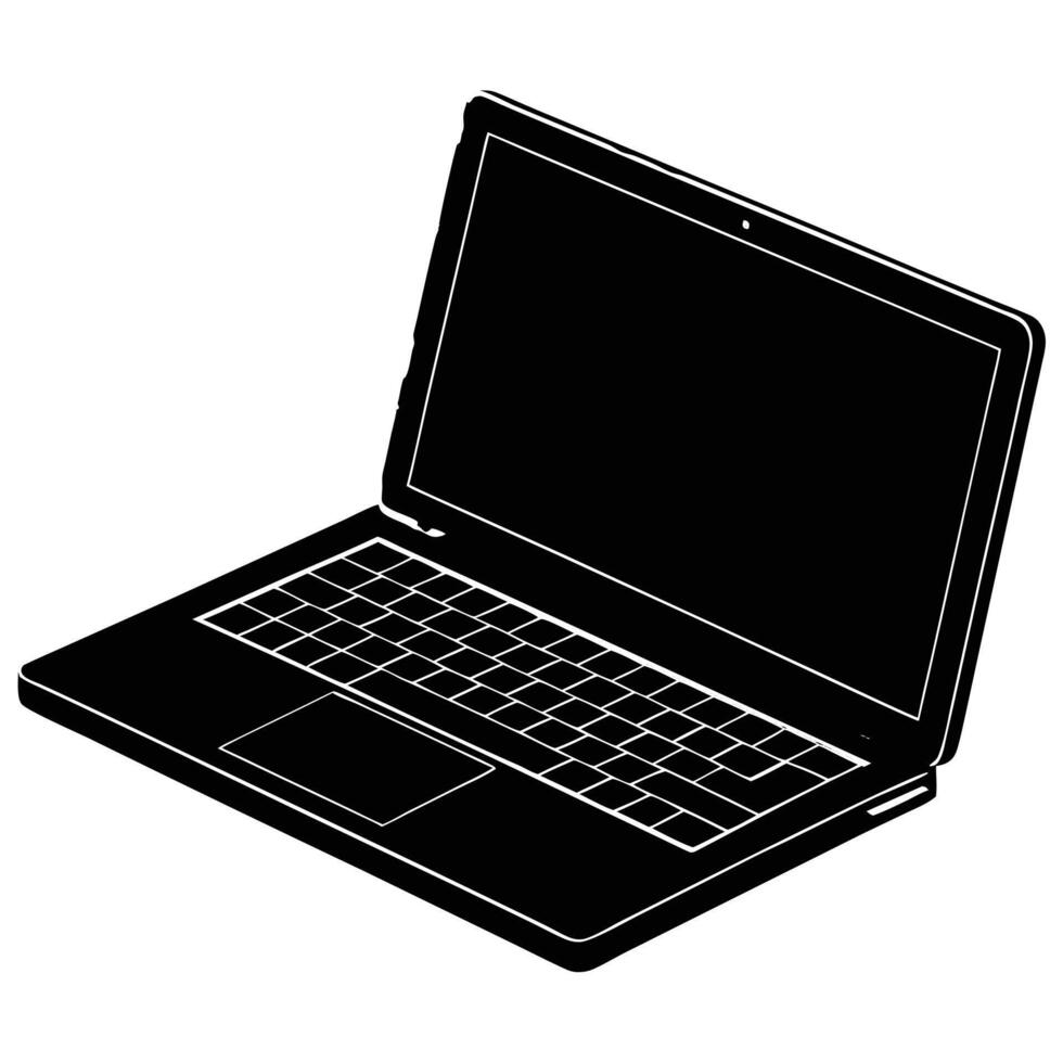 Laptop Screen for Remote Work Silhouette on White vector