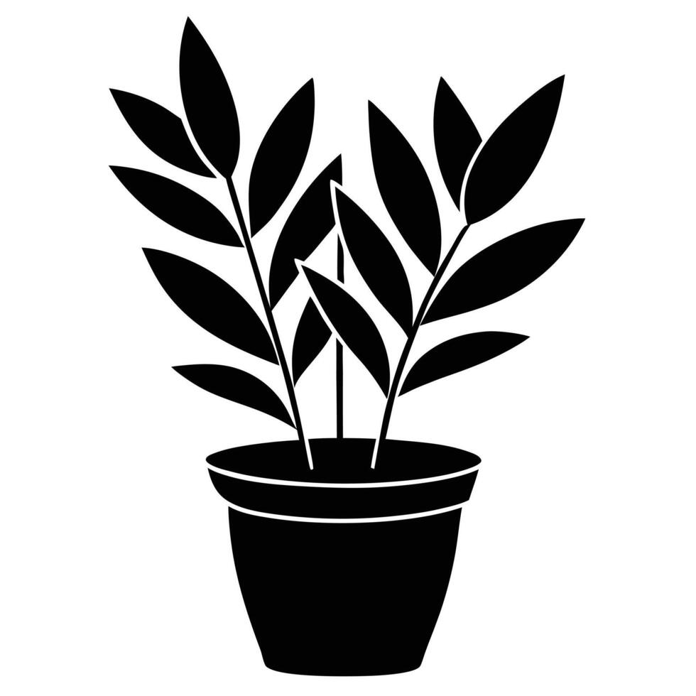 Houseplant in Pot Silhouette on White vector