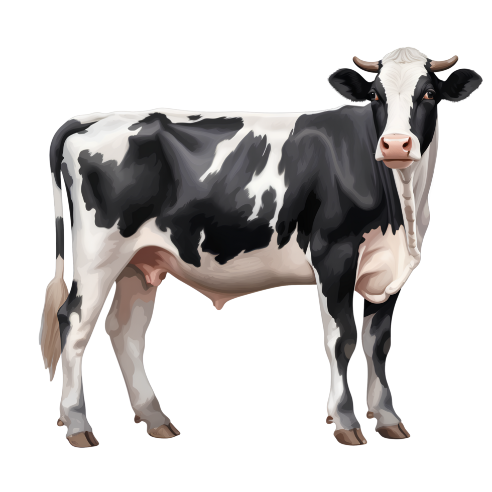 Black and white cow, isolated on transparent background png