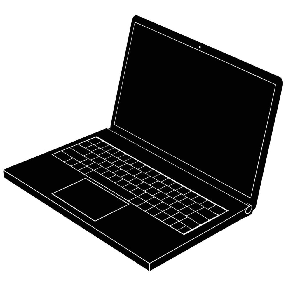 Sleek Laptop Silhouette on White vector