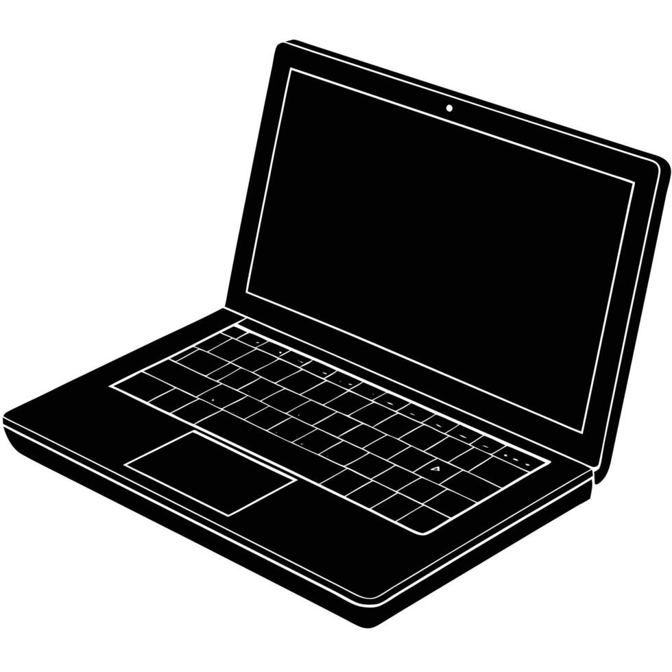 Open Laptop for Remote Work Silhouette on White vector
