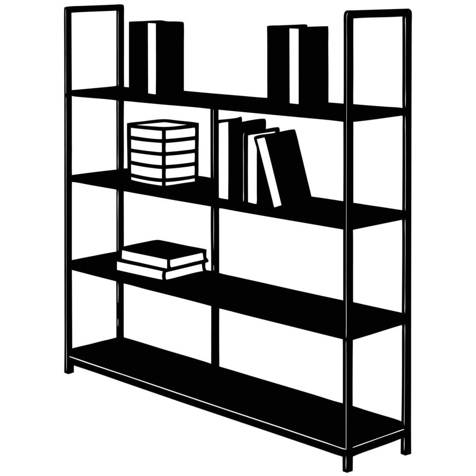 Metal Shelving Unit Silhouette Isolated on White vector