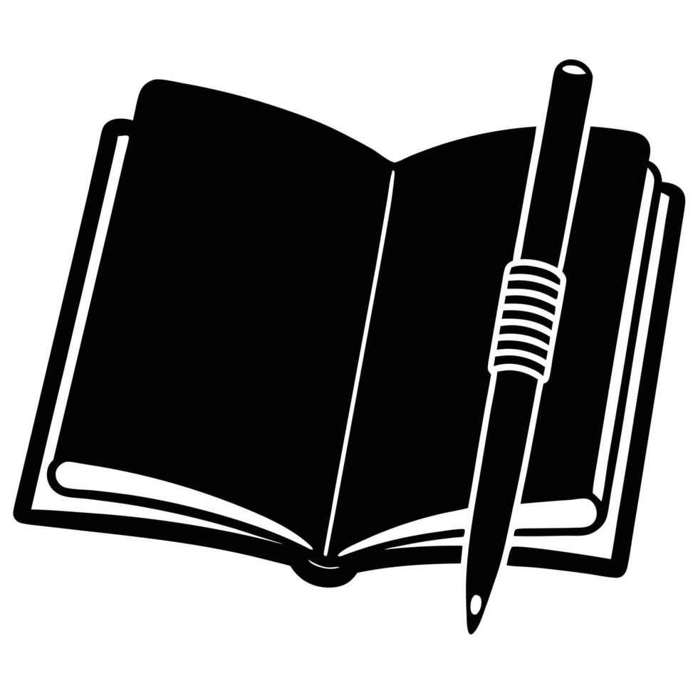 Notebook and Pen Silhouette on White vector
