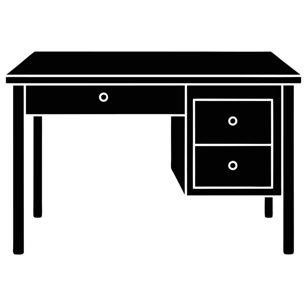 Desk with Drawer Silhouette on White Background vector