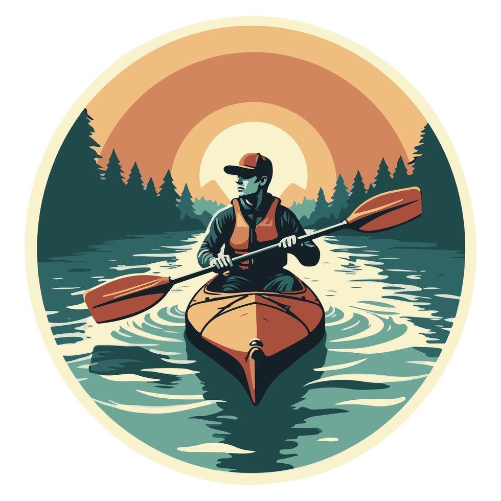 Mountain kayaking On the river, a kayak Illustration in art form vector