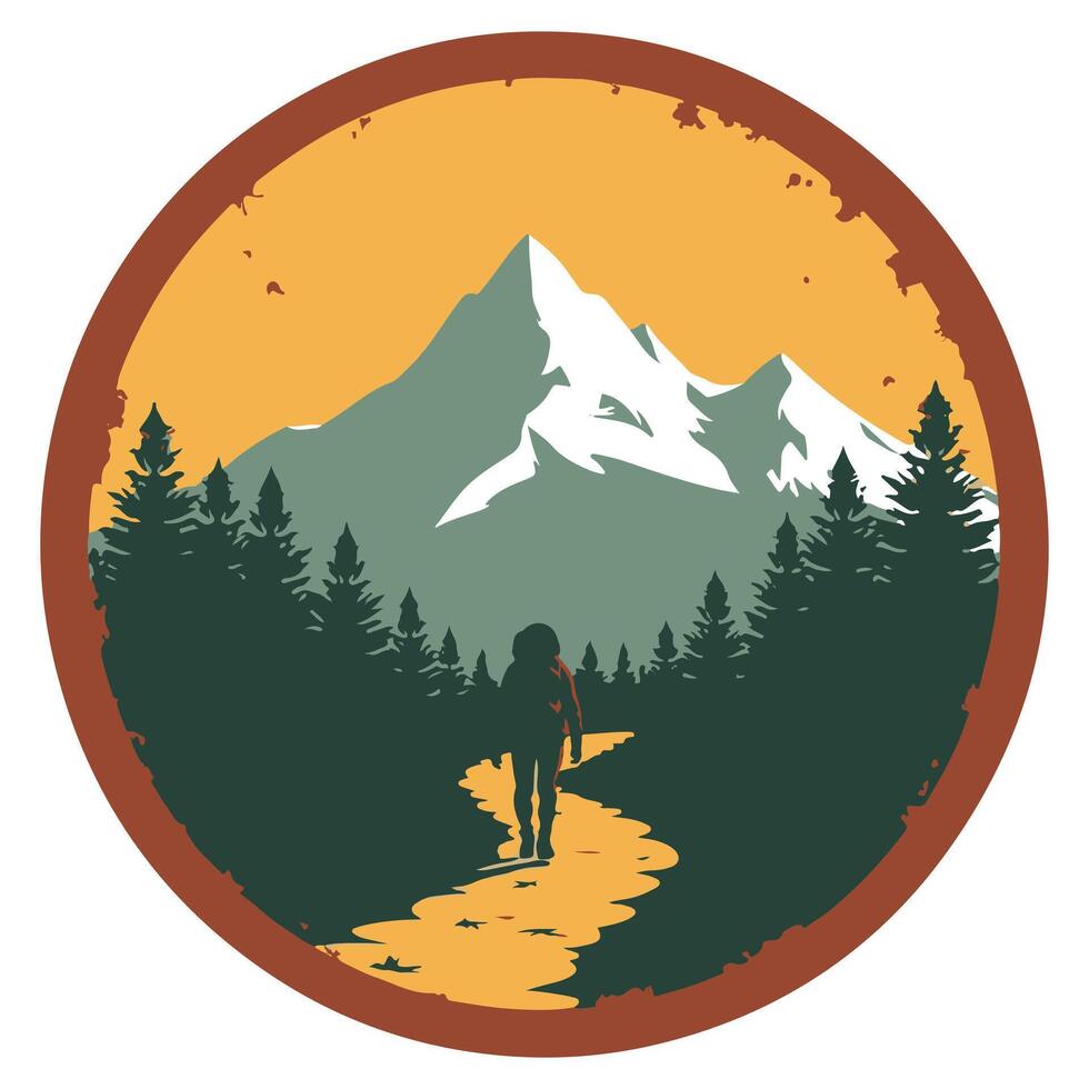 There are mountains in the background as a man stands in front of one vector