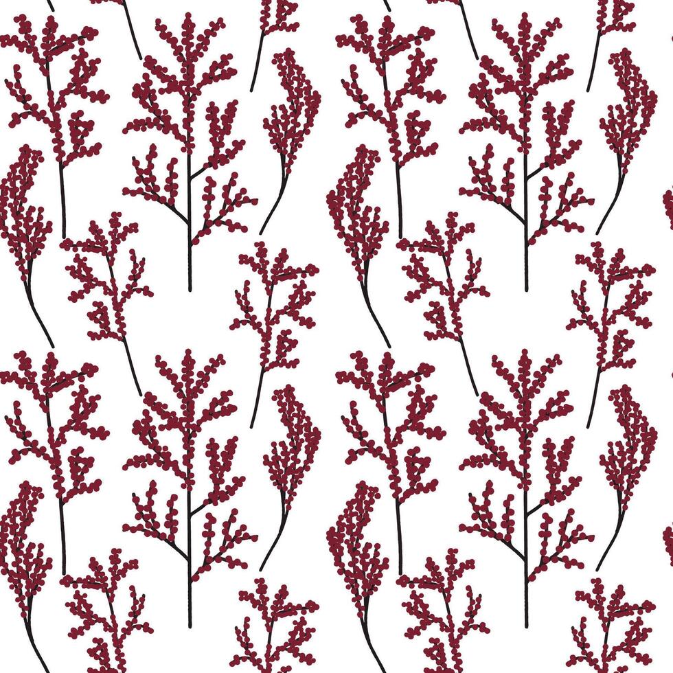 Holly branch with berries hand drawn seamless pattern vector