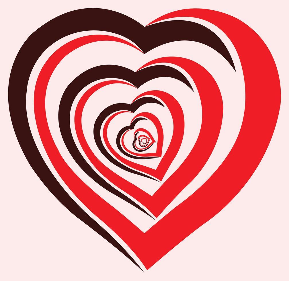 Hearts outlines looping inside each other's, love hearts tunnel, suitable for engagement and marriage invitation, valentine's day poster and sign and tag, heart illustration looping, pink and red vector