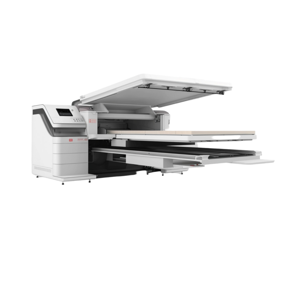Modern white printer with open paper trays png