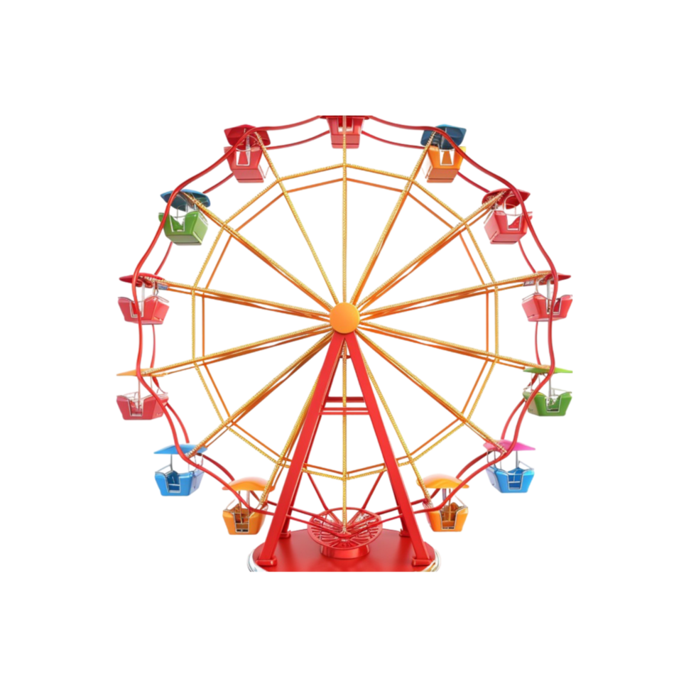 Ferris wheel with brightly colored seats in motion png