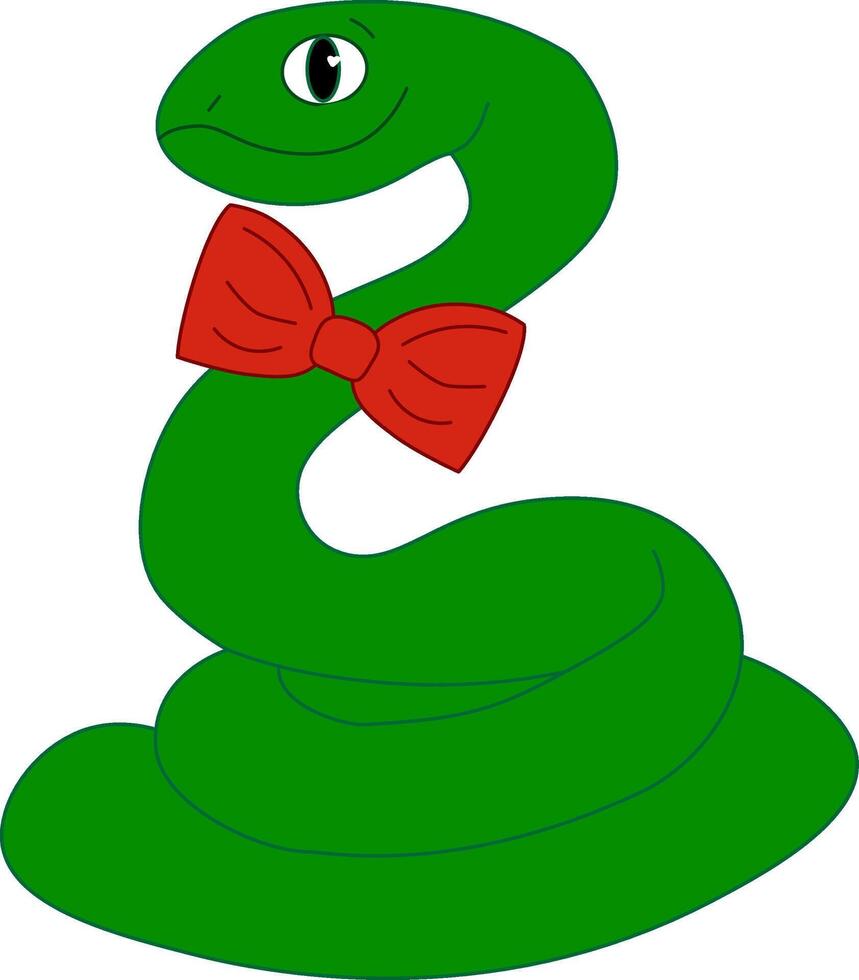 illustration of a cute snake in red ribbon bow. graphic line Snake, Year of the Snake, White Snake, New Year's decorations, New Year's card vector