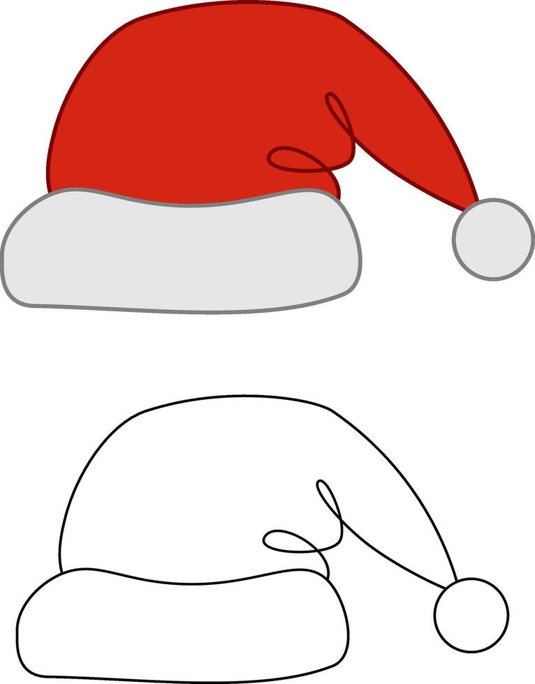 Santa Hat Christmas Red and White Cap Drawing Illustration graphic line set on transparent background vector