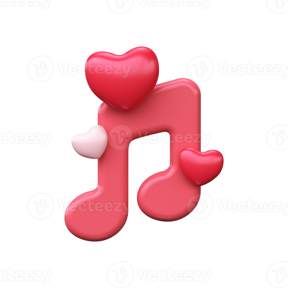 3D music icon with heart. Valentine's symbol. png