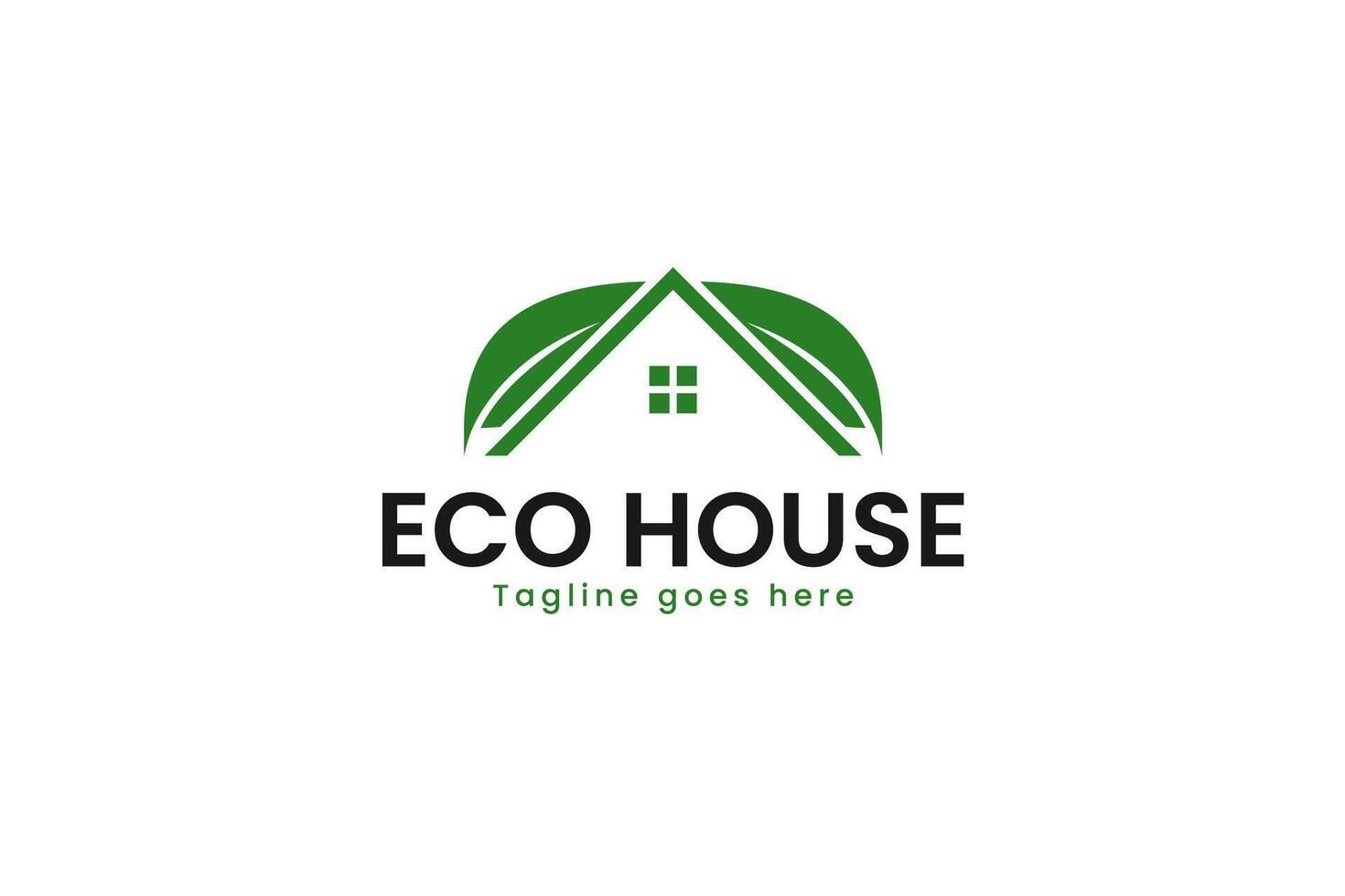 Logo combining house roof and green leaf for an eco-friendly home concept with a modern minimalist style vector