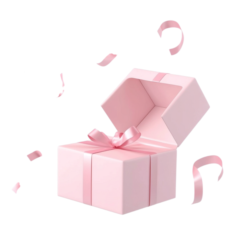 A pink gift box with a bow and confetti png