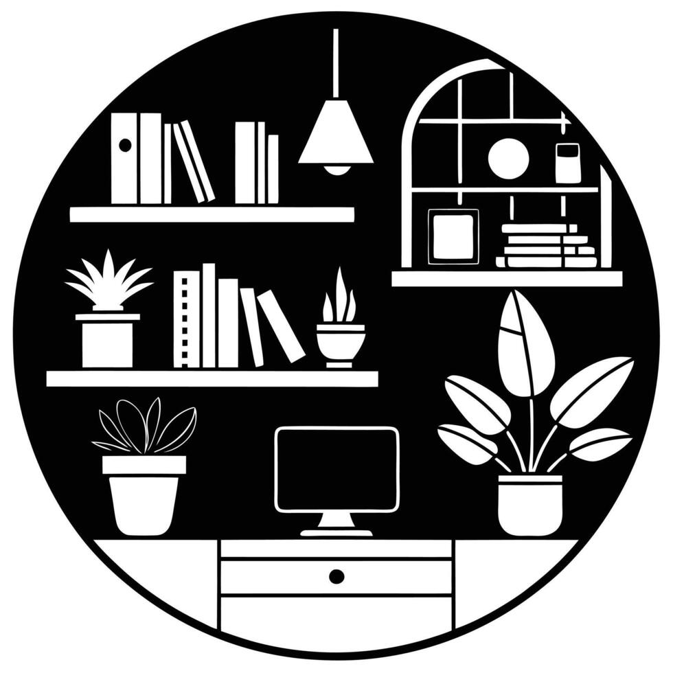 Creative Workspace Silhouette on White Background vector