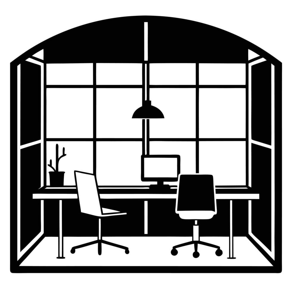 Panoramic Office Windows Silhouette on White vector