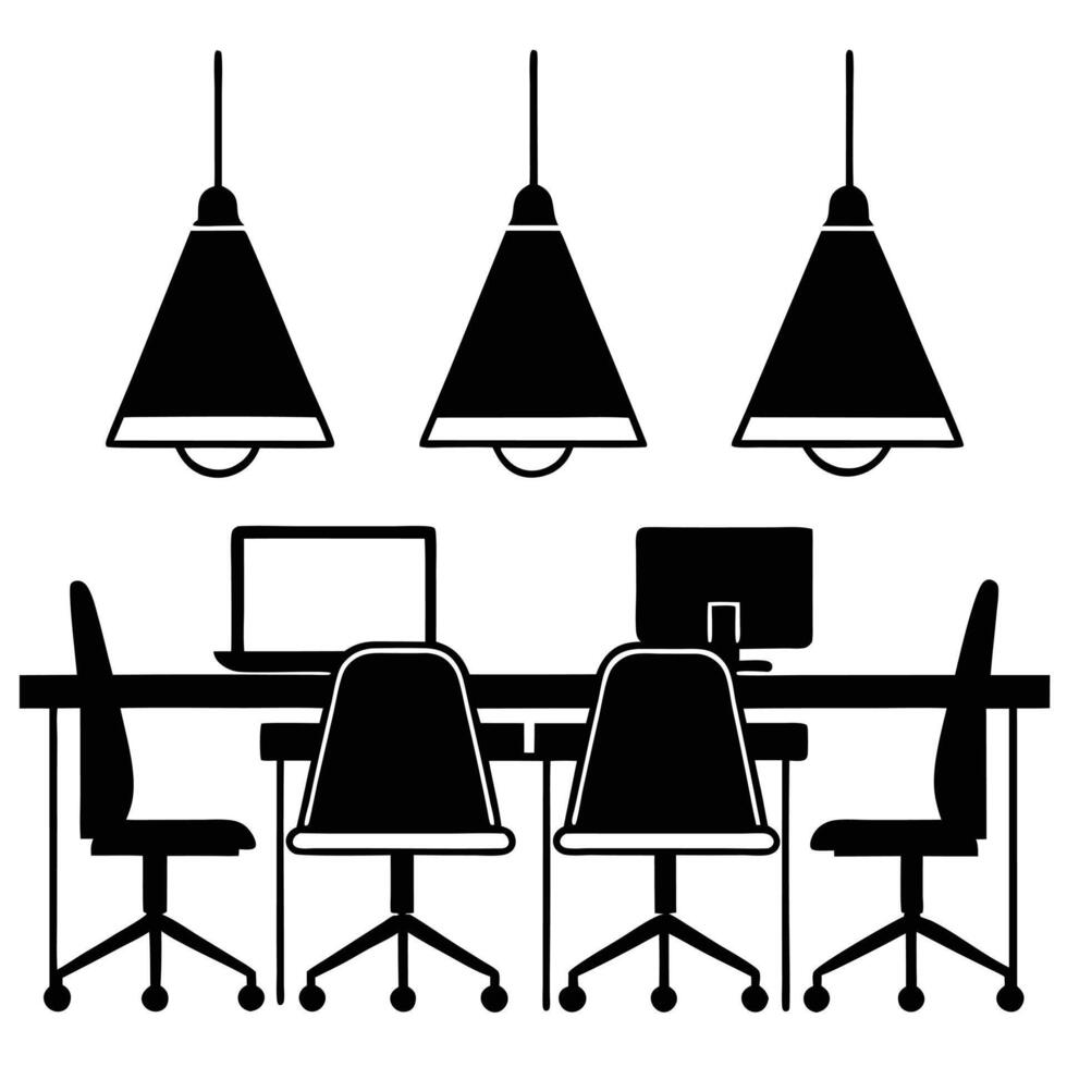 Lighting in Coworking Office Silhouette vector