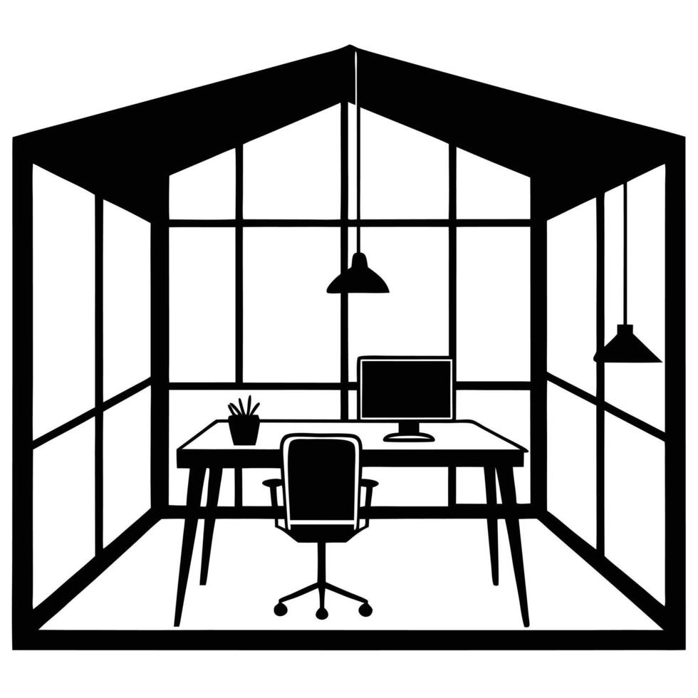 Panoramic Workspace Silhouette on White vector
