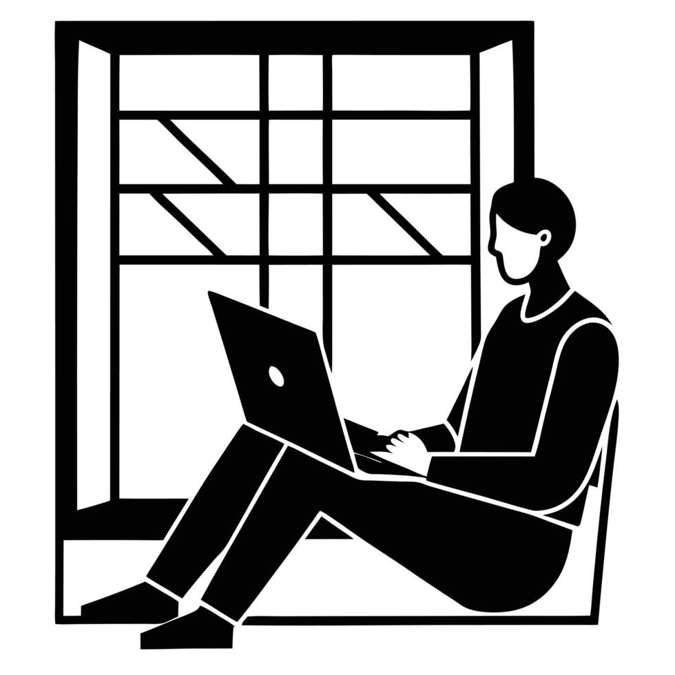 Window-Side Worker Silhouette Illustration vector