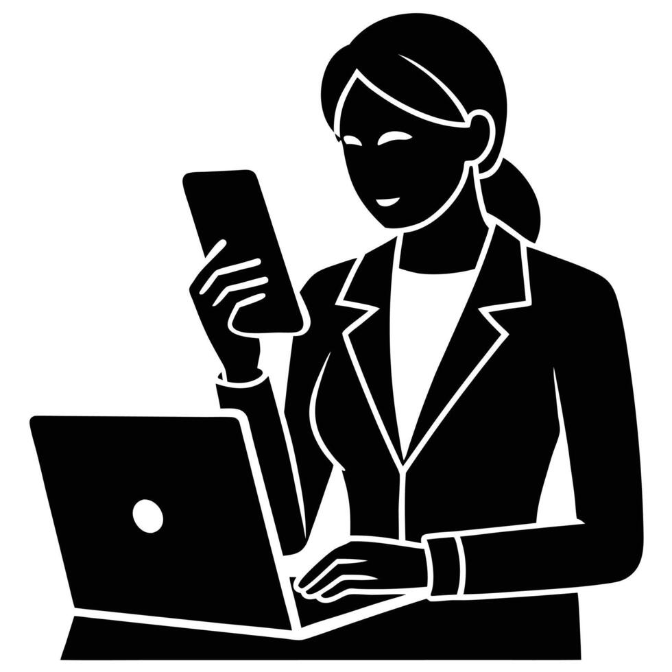 Phone Virtual Assistant Silhouette Illustration on White vector