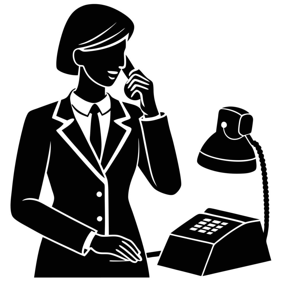 Virtual Assistant Silhouette Answering Calls vector