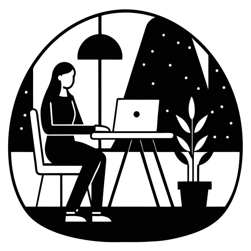 Outdoor Workspace Virtual Assistant Silhouette vector
