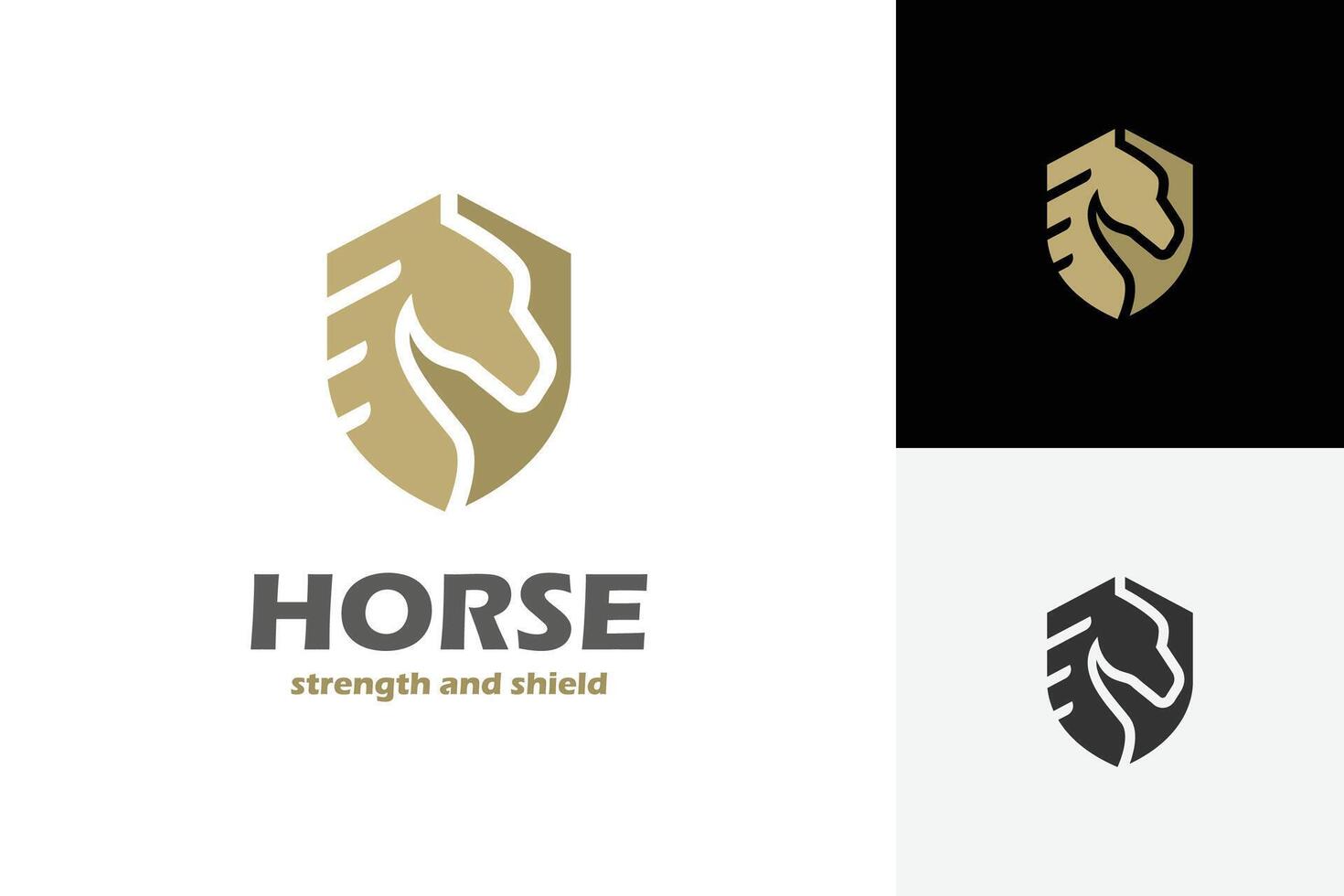 Elegant Horse with Shield logo icon design graphic symbol for strong animal riding logo template vector