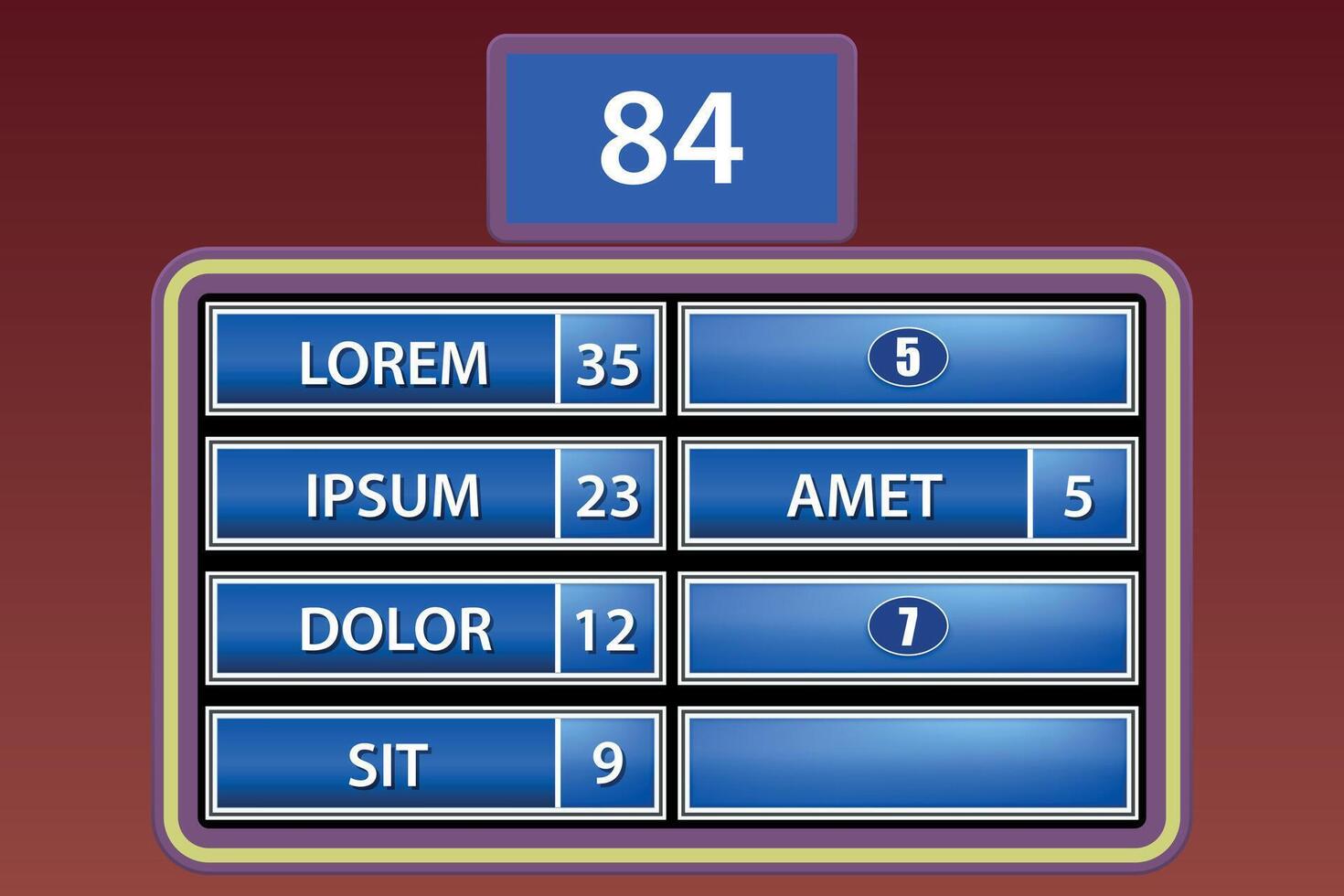 Family Game Show Scoreboard with panels vector