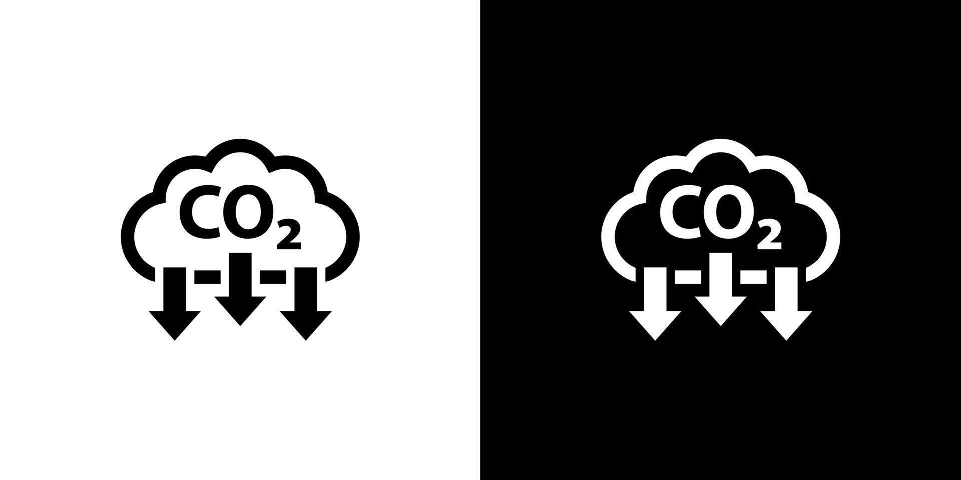 Cloud CO2 Symbol with Down Arrow Icon Set, Reduce Carbon Dioxide Outline Illustrations vector