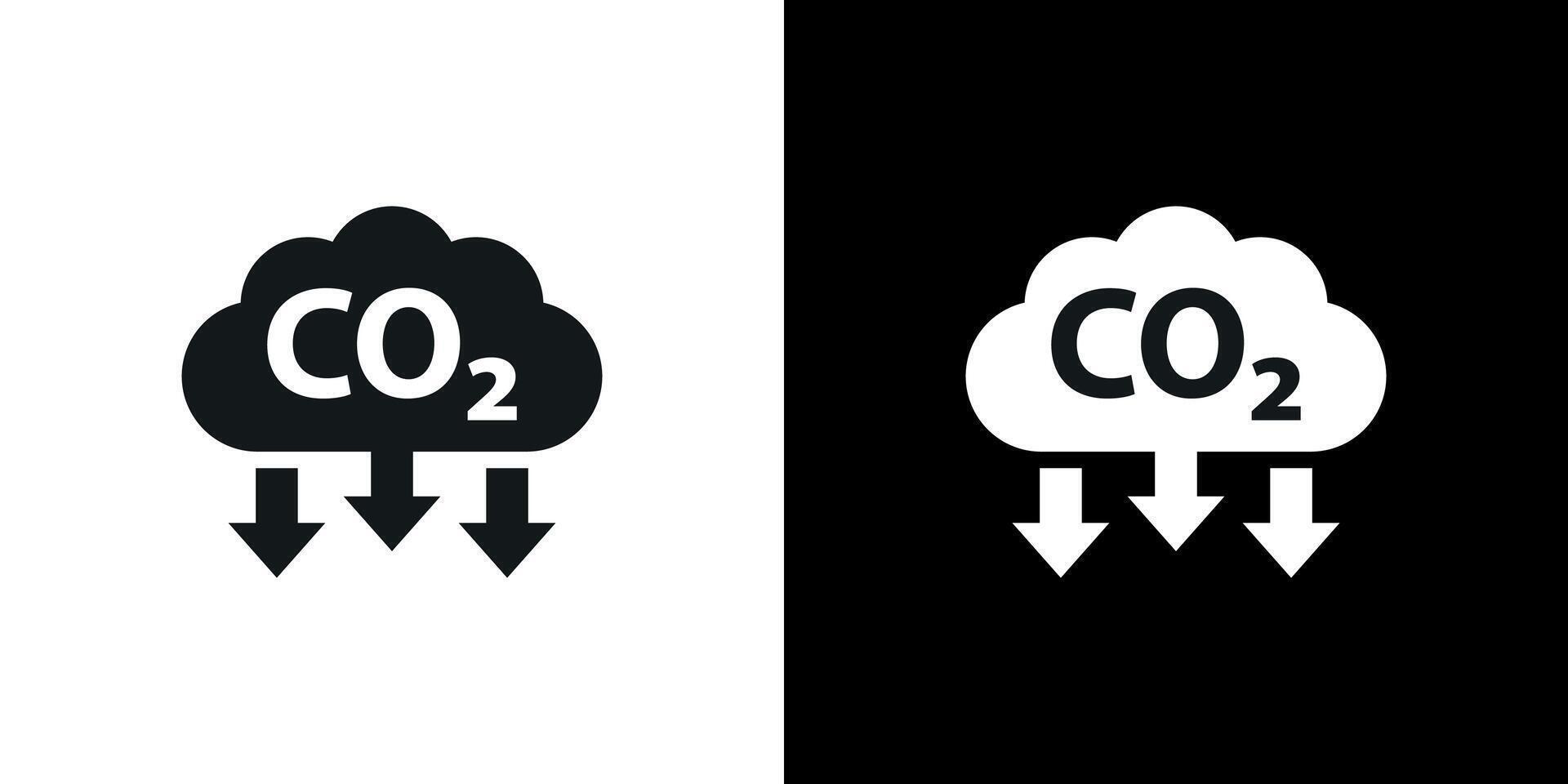 Cloud CO2 Symbol with Down Arrow Icon Set, Reduce Carbon Dioxide Illustrations. vector