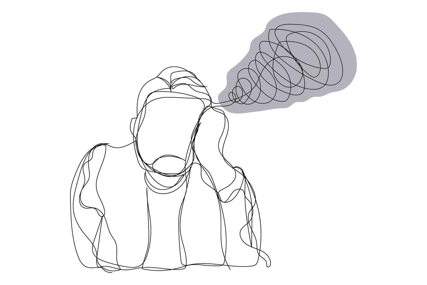 Sketch hand drawn line art of man male and boy headache unhappy depress continuous line concept background. vector