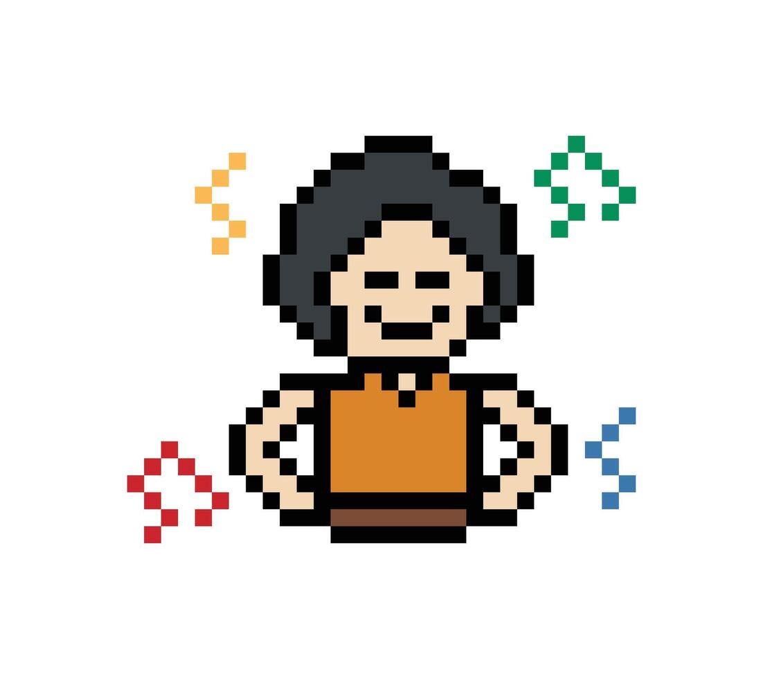 Note music happy man male or boy dance listen exercise music 8 bit cartoon. vector